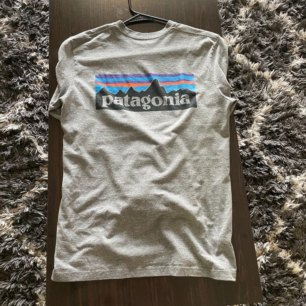Patagonia Grey Logo Long Sleeve Tee (Small)